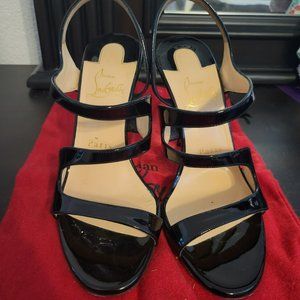 Christian Louboutin Black Vavazou 100 Strappy Patent Leather Slingback Sandals